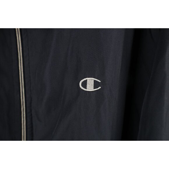 Vintage 90s Champion Mens Medium Spell Out Lined Windbreaker Bomber Jacket Black - Picture 4 of 16